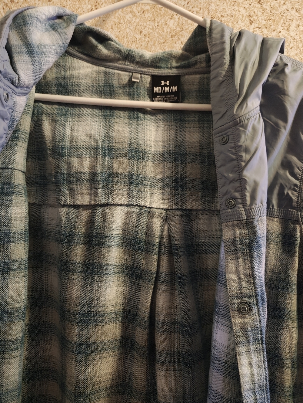 Under Armour Women's Teal and White Plaid Hooded Button-Up Size M - Picture 8 of 9